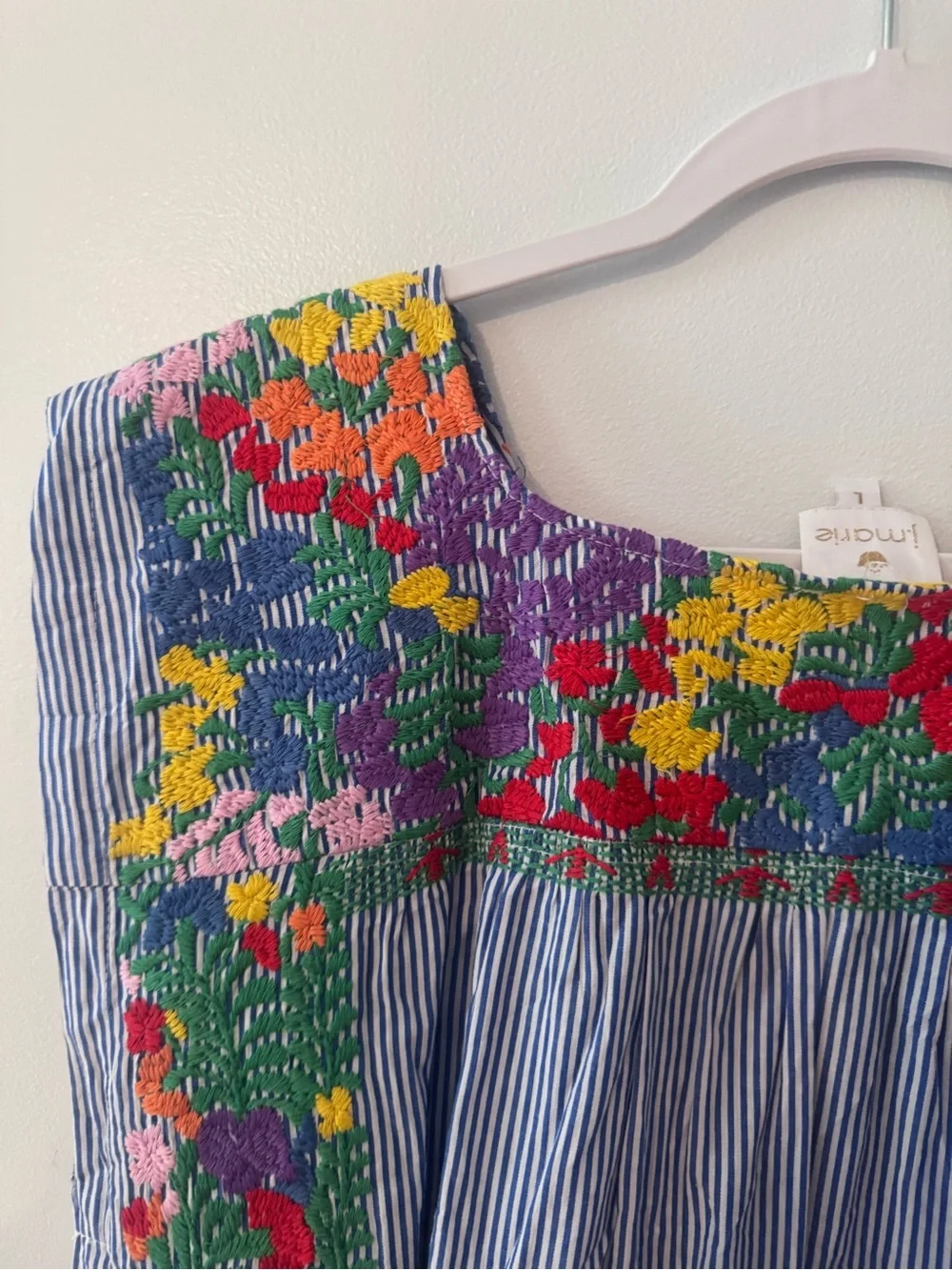 J.Marie Blue Striped Floral Mexican Embroidered Sleeveless Top - Picture 10 of 10
